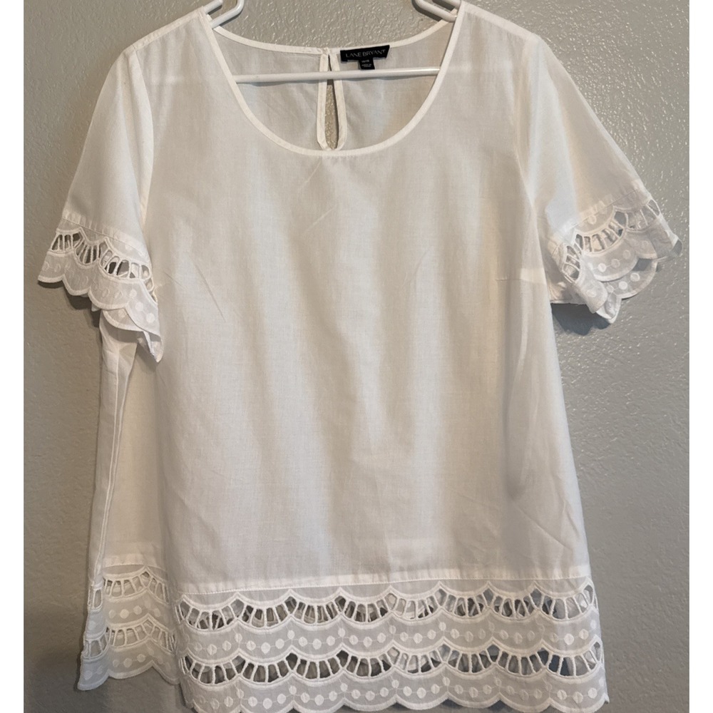 Lane Bryant White Cotton Eyelet Blouse Top Womens Plus Size 14/16 1X Boho